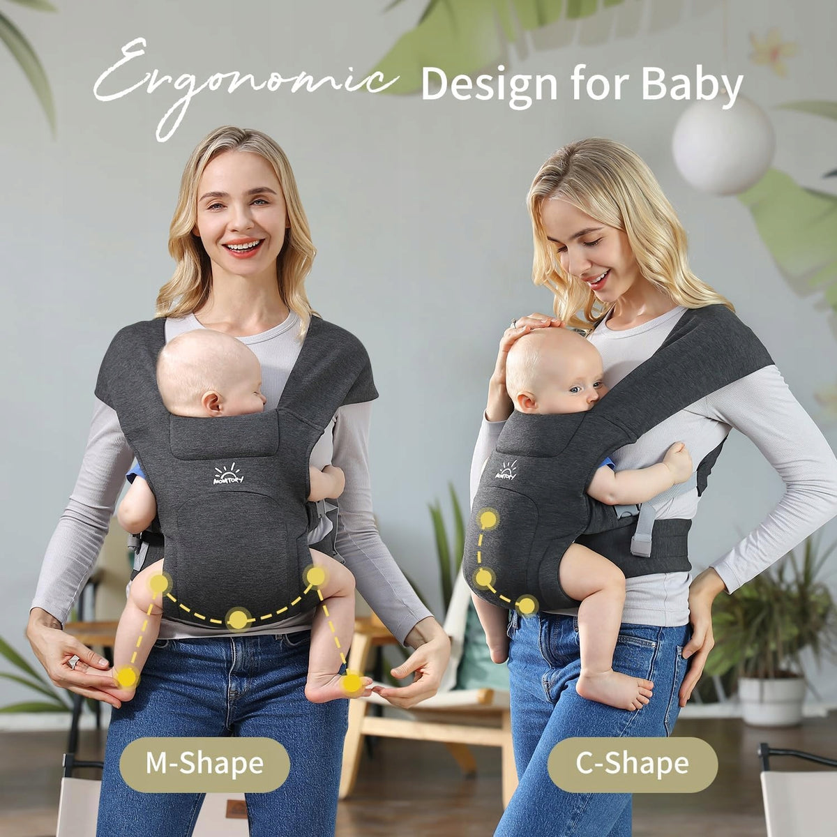 MOMTORY nosidełko ergonomiczne 3 - 12kg, ergonomiczny design dla niemowląt M-Shape i C-Shape