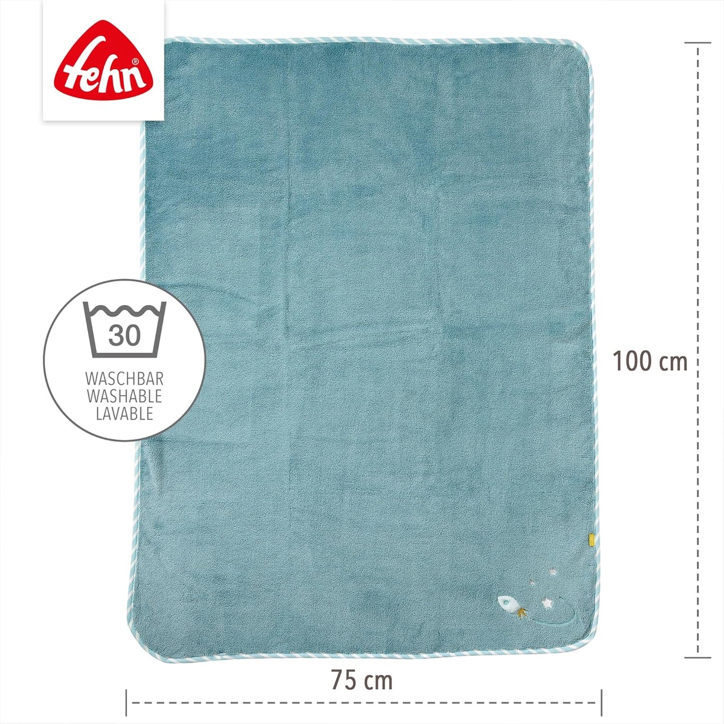 FEHN Mały Zamek koc dla niemowląt 75x100 cm z grzechotką
