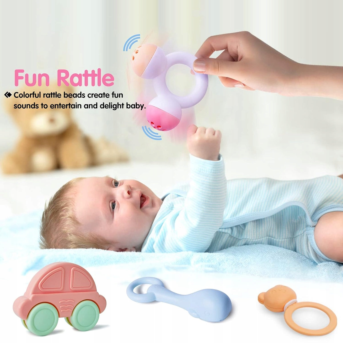 TOYABI Baby Rattles zestaw grzechotek 10 sztuk + pudełko do przechowywania
