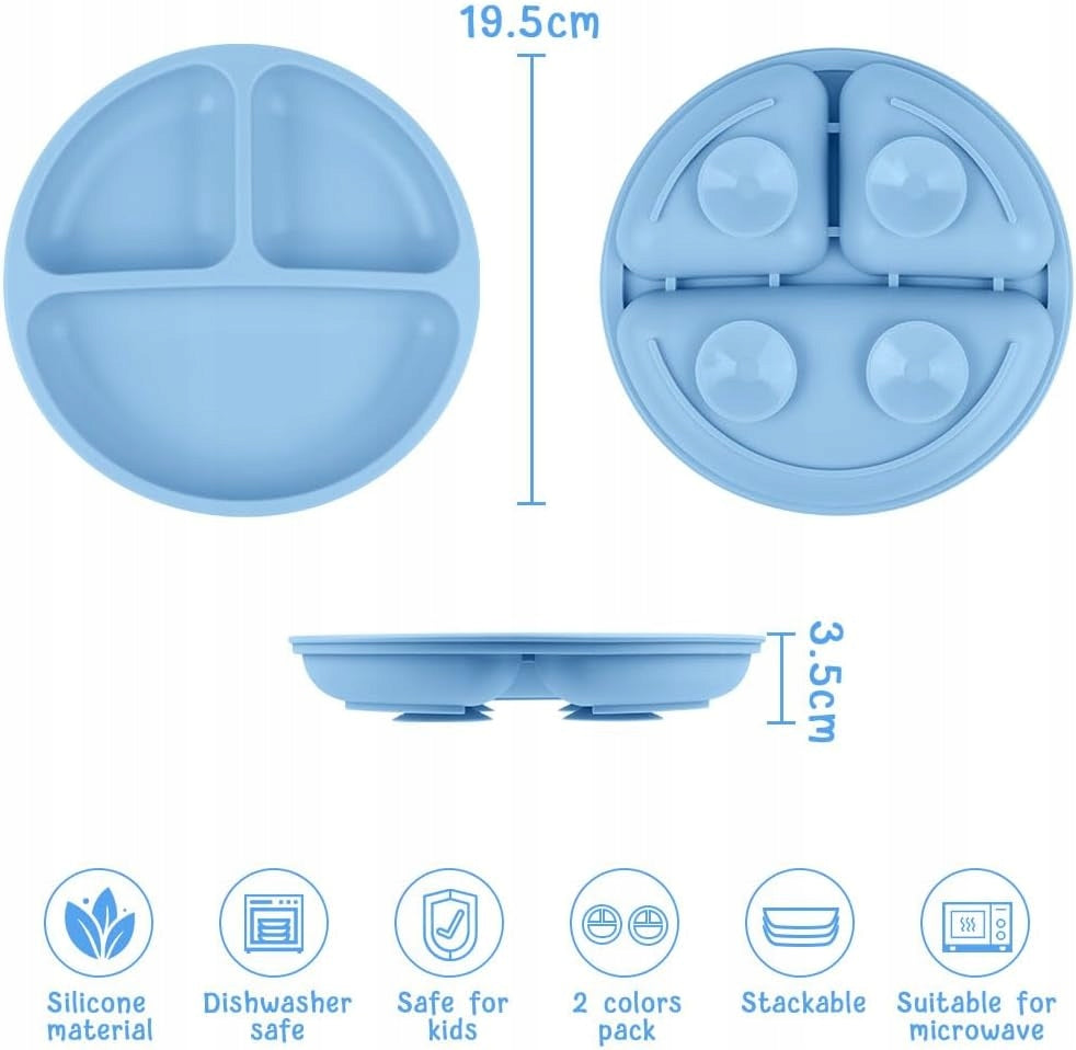 VICLOON talerz trójdzielny z przyssawką x2 + łyżeczka x2 widelec x2