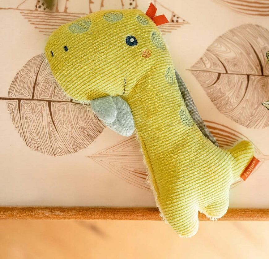 FEHN pluszowa przytulanka z grzechotką i piszczałką DINO 17,5 cm