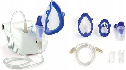 NUVITA INHALATOR, NEBULIZATOR 2 prędkości pracy, biały inhalator z maskami i przewodem, do inhalacji w domu