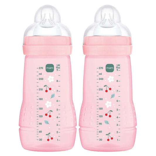 MAM Easy Active zestaw butelek 2x 270 ml wiek 0+ smoczek 1 CZEREŚNIE, różowe butelki dla niemowląt
