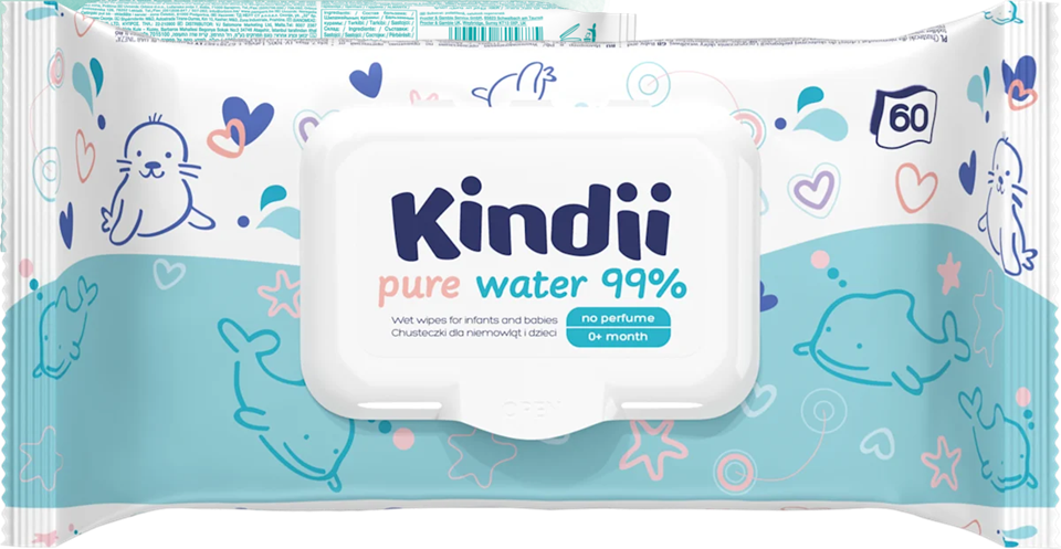 KINDII Pure Water 99 chusteczki nawilżane wodą x60