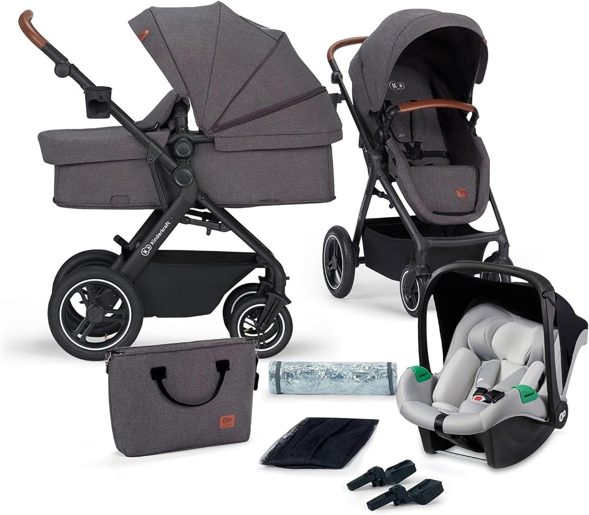 KINDERKRAFT B-TOUR carrinho multifunções 3 em 1 até 22kg + cadeira auto MINK PRO