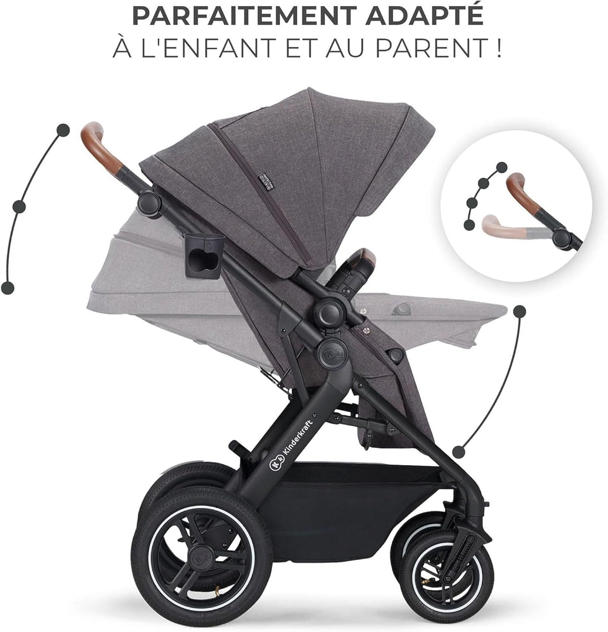 KINDERKRAFT B-TOUR carrinho multifunções 3 em 1 até 22kg + cadeira auto MINK PRO