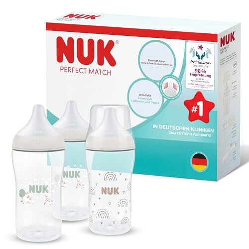 NUK Perfect Match butelki 260 ml Rainbow Sheep x3 3m+
