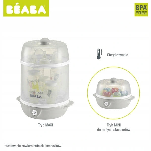 BEABA Steril'Express 2w1 STERYLIZATOR PAROWY, sterylizator parowy 2w1 dla dzieci, tryb MAXI i MINI