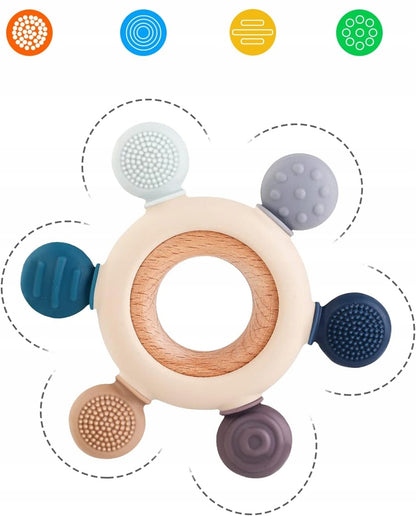 AKOLIK Silikon-Holz-Beißring massierend 10,8 cm 3 m+