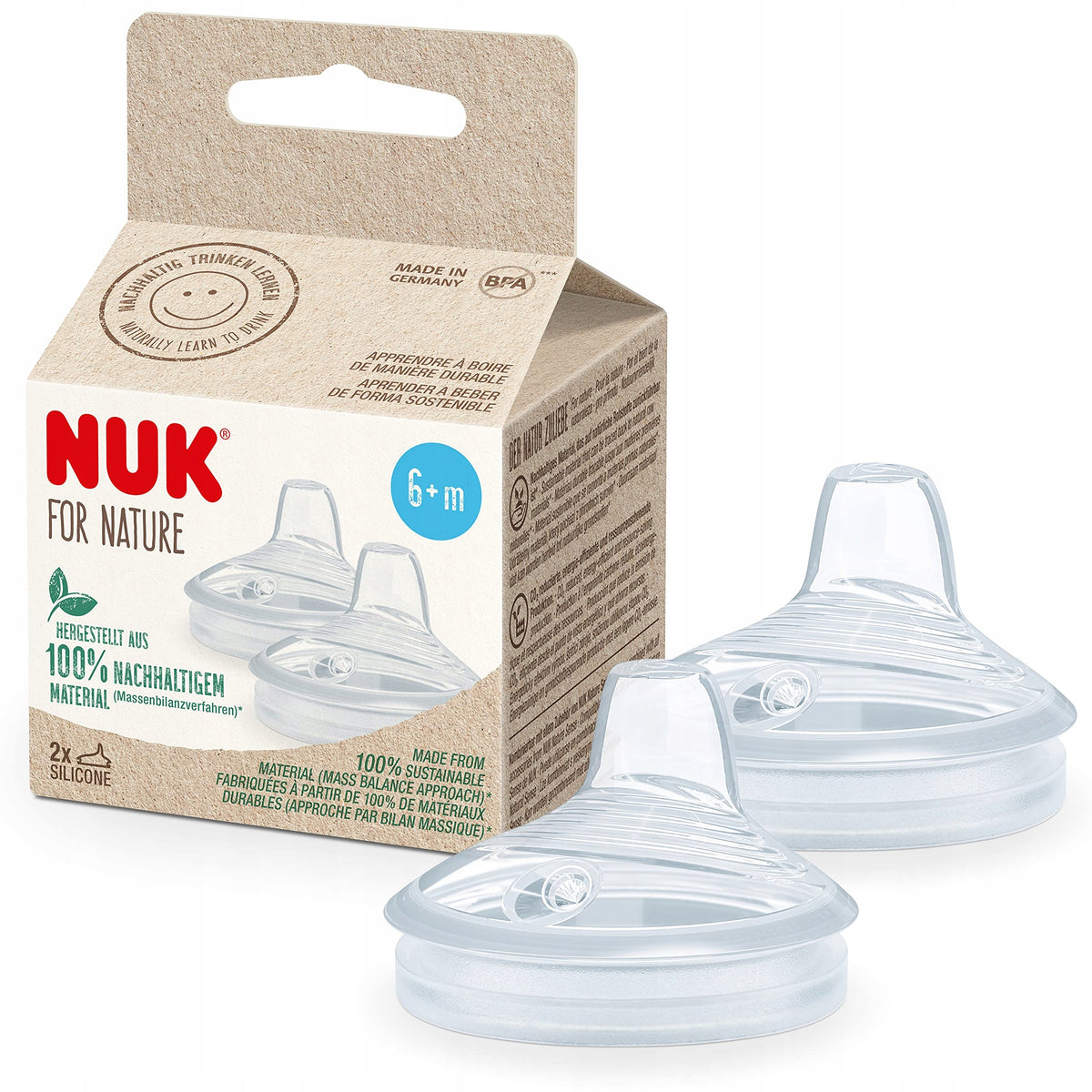 NUK for Nature ustnik silikonowy smoczek do kubka 6msc+ – 2 sztuki, BPA free, dla dzieci uczących się pić