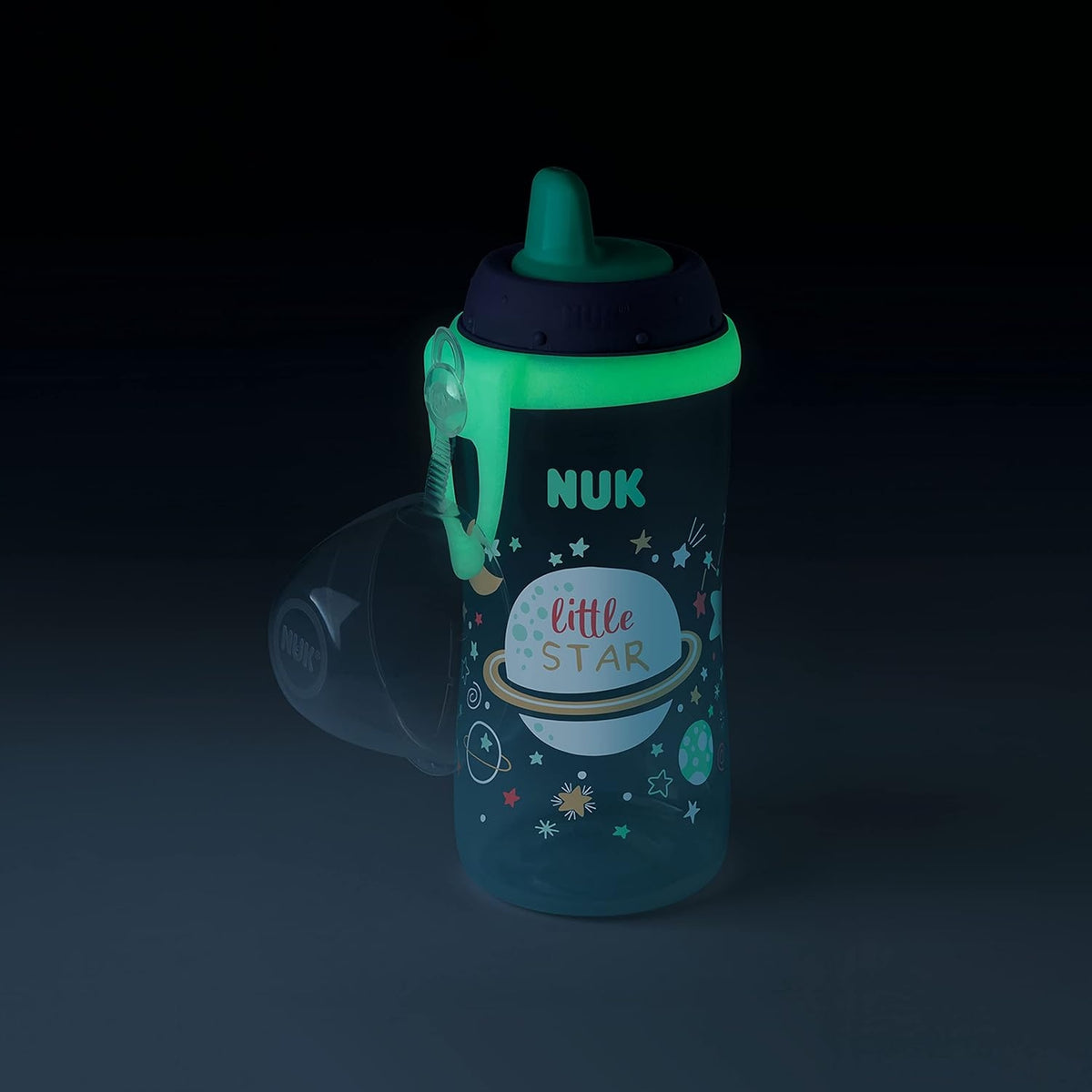 NUK Kiddy Cup glow-in-the-darkfles, 300 ml, 12 m+, KOSMOS