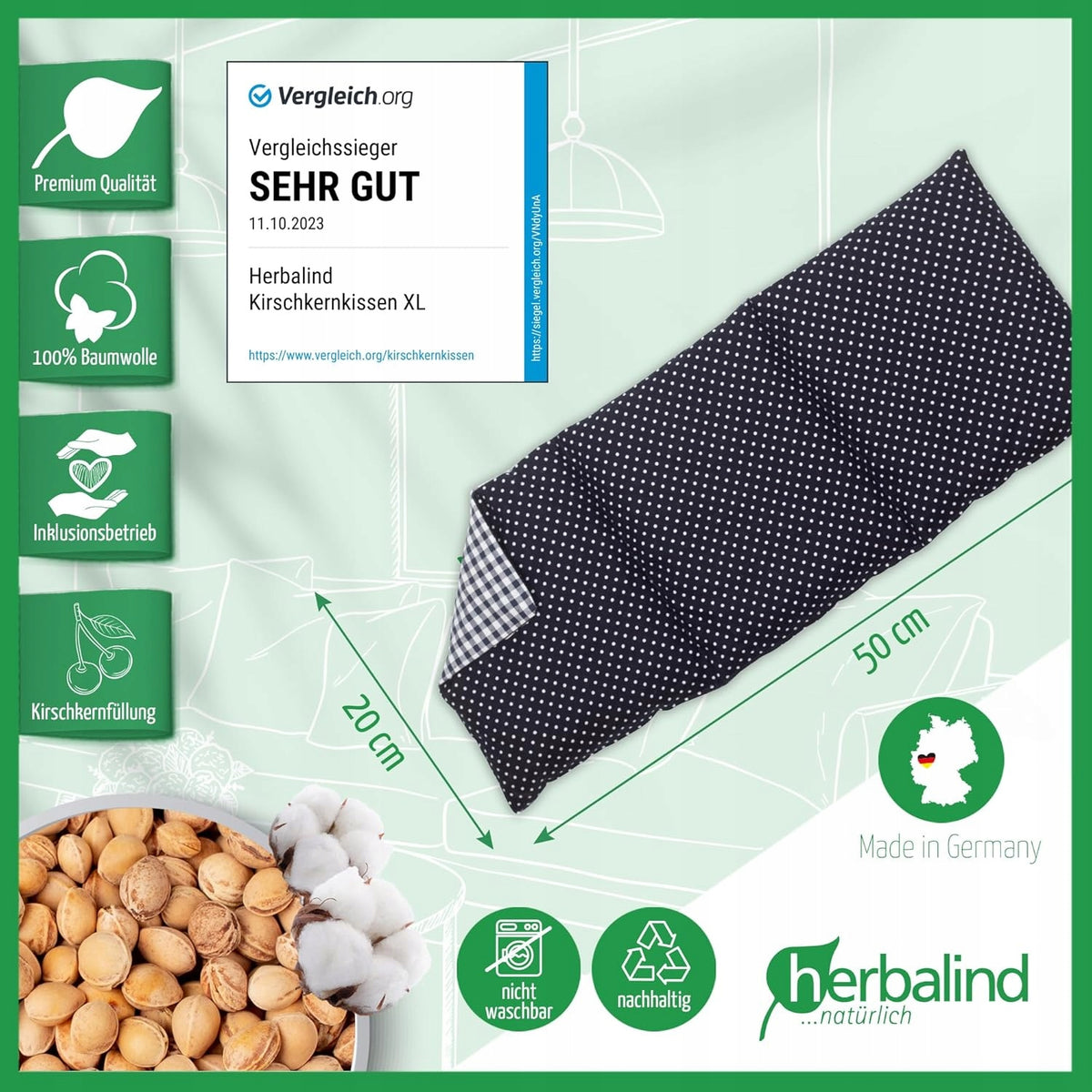 HERBALIND termofor z pestkami wiśni XL 900g 50x20cm