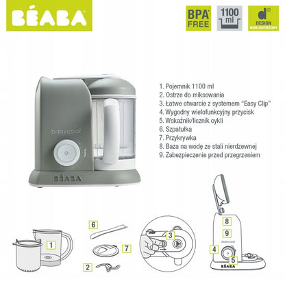 BEABA Babycook Robot de cocina 4en1 vaporera, batidora, calentador, descongelador