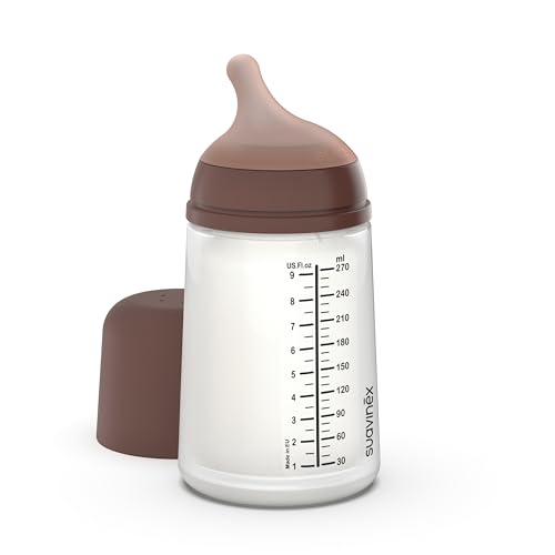 Suavinex Zero Zero Deep 270 ml — butelka z osłoną ustawioną obok