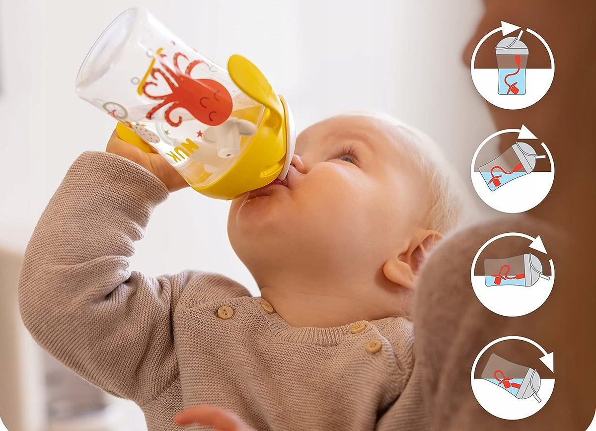 NUK Motion Cup NIEKAPEK z elastyczną słomką 8 m+