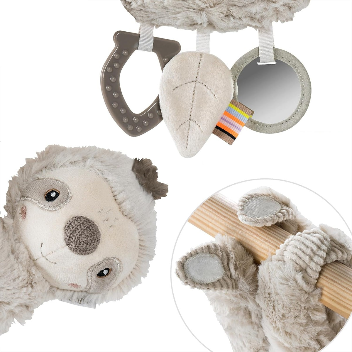 FEHN Activity plush SLOTH stroller and car seat toy, 22 cm