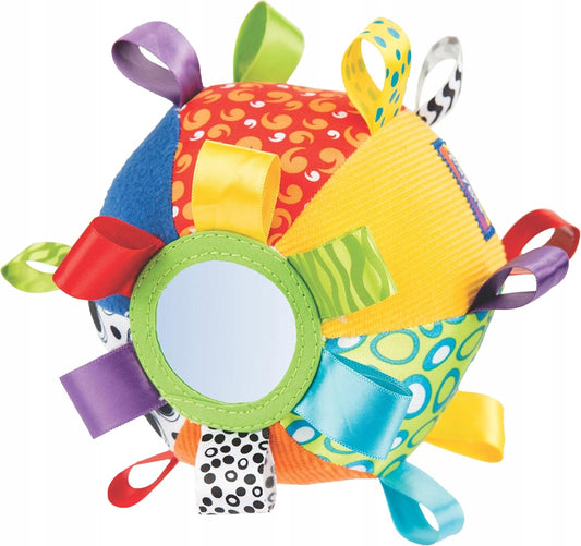 PLAYGRO Loopy Loops sensorische pluchen bal met spiegeltje en belletje