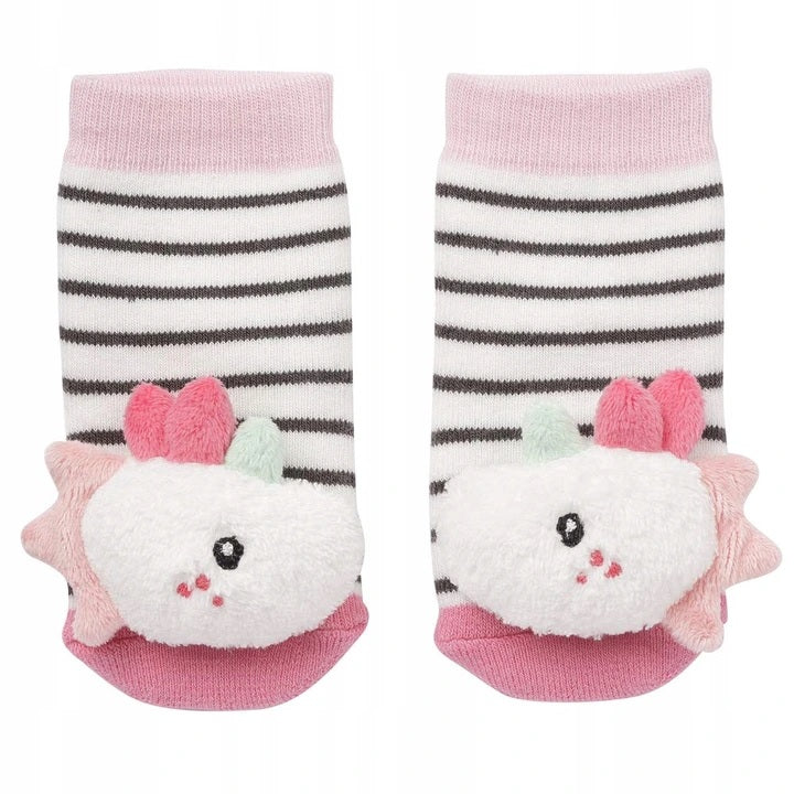 rattle in each sock for additional sensory stimulation, soft material ensuring comfort and ease of wear