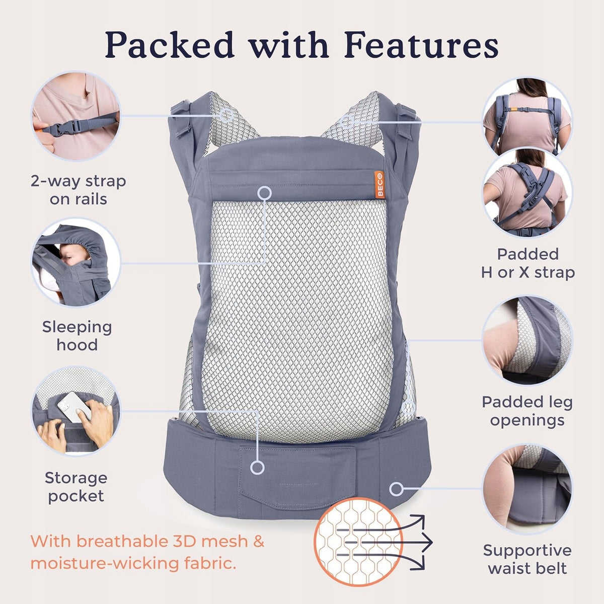 BECO TODDLER nosidełko klamrowe 9-27kg mesh 3d