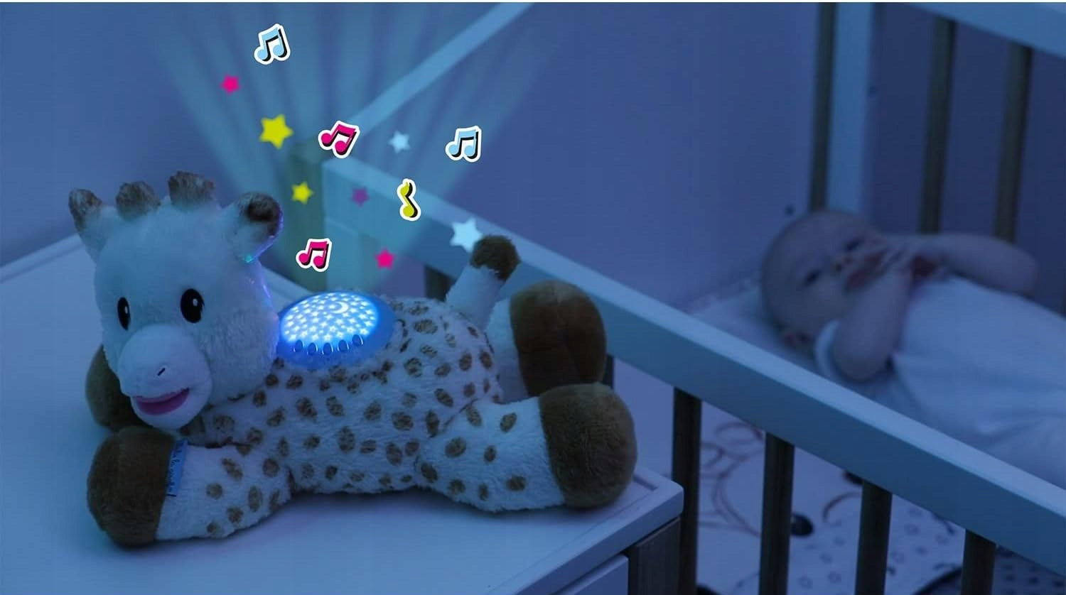 Sophie la Girafe cuddly toy, projector, music box