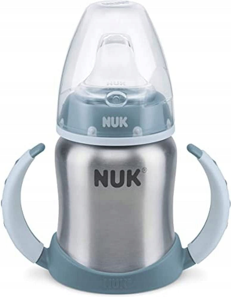 NUK First Choice stalowy kubek niekapek 125 ml 6 m+ niebieski, stal nierdzewna, BPA free