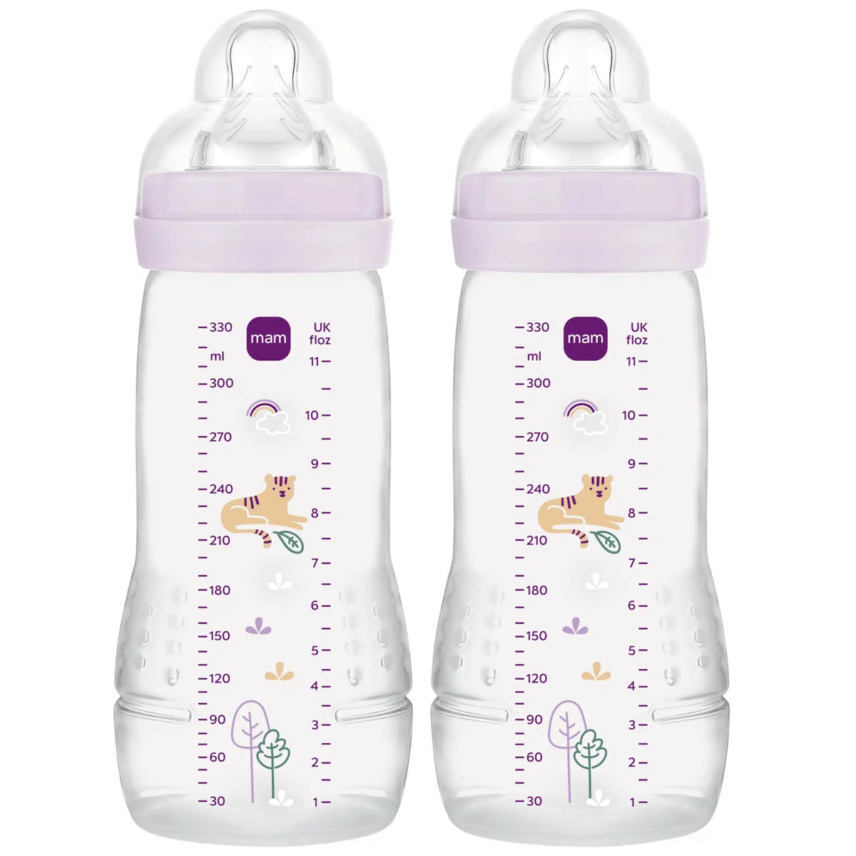 Set de biberoane MAM Easy Active 2x 330 ml, 4 luni+, tetină 3, TIGRU
