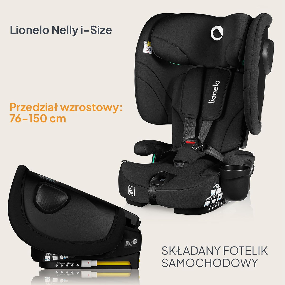 LIONELO NELLY i-Size fotelik samochodowy 76-150 cm z ISOFIX