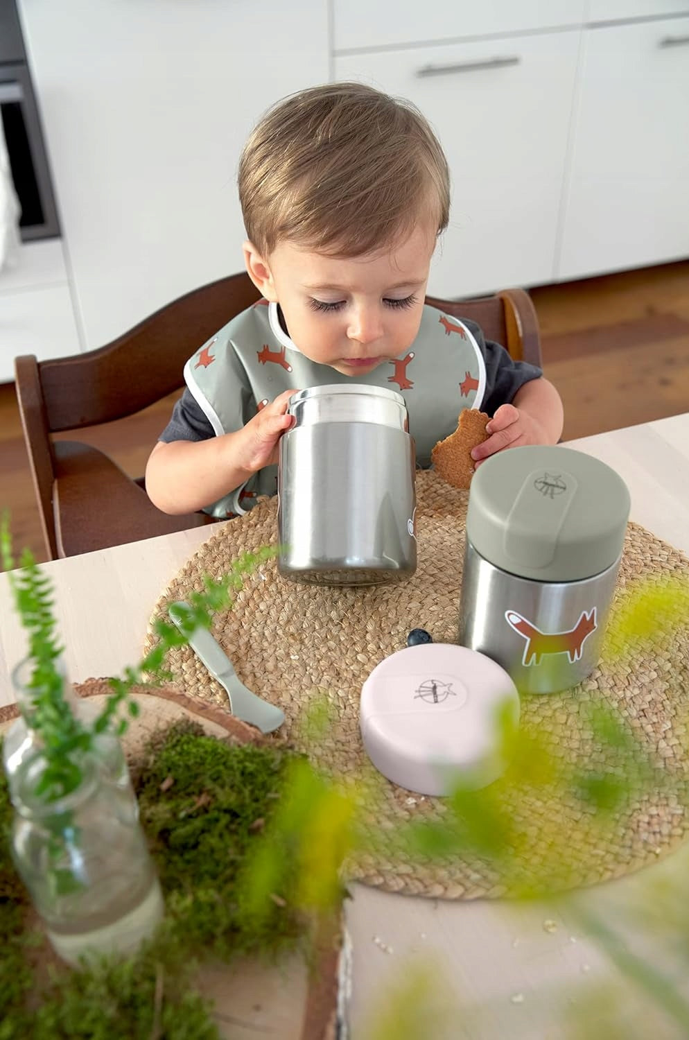 LASSIG Food Jar TERMOS OBIADOWY stal nierdzewna 315 ml, zielony termos obiadowy dla dzieci na podróże i spacer