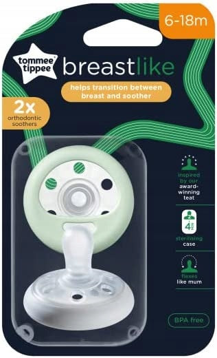 TOMMEE TIPPEE smoczek ortodontyczny x2 6-18msc GLOW IN THE DARK, świecący smoczek uspokajający BPA free