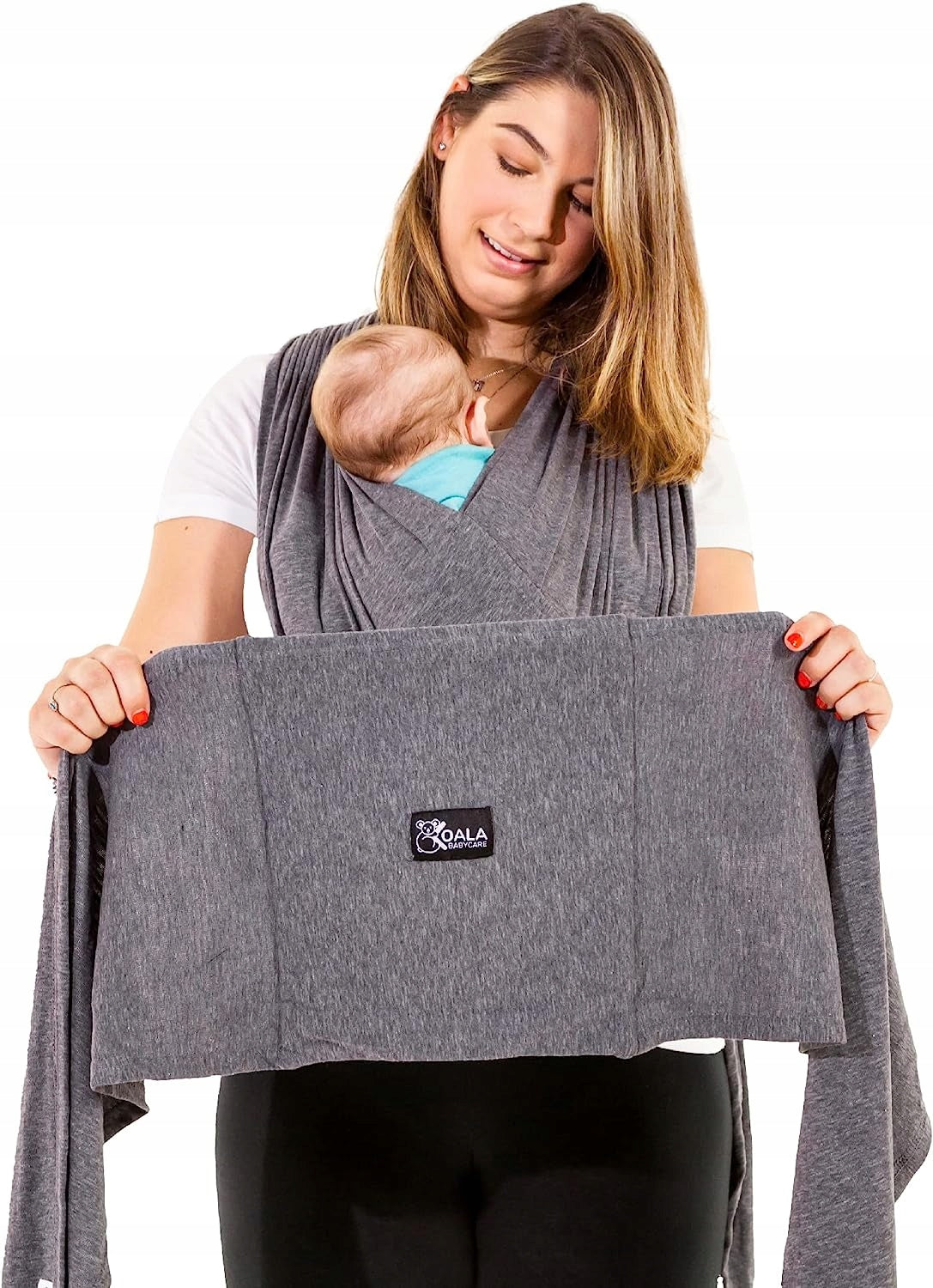 KOALA BABYCARE chusta do noszenia dziecka 2w1, szara, nosidło dla noworodka z regulowanymi paskami