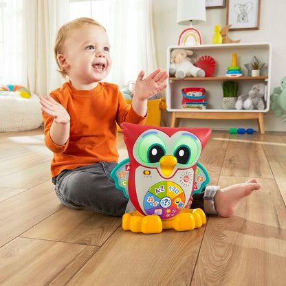 FISHER-PRICE interaktívna SOVA so svetlami, 90 melódiami a vetami, NEMECKÝ JAZYK 18 m+