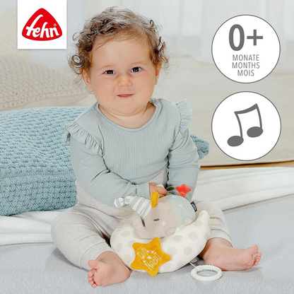 FEHN lichtgevende hanger met muziekdoosje voor kinderwagen en ledikant OLIFANT OP DE MAAN