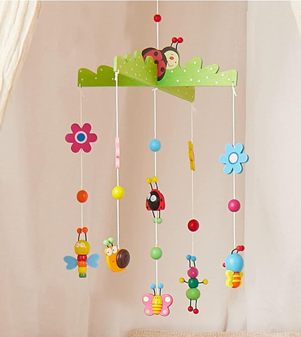 BIECO 3D Flori și insecte, carusel din lemn pentru pătuț, 26 x 39 cm