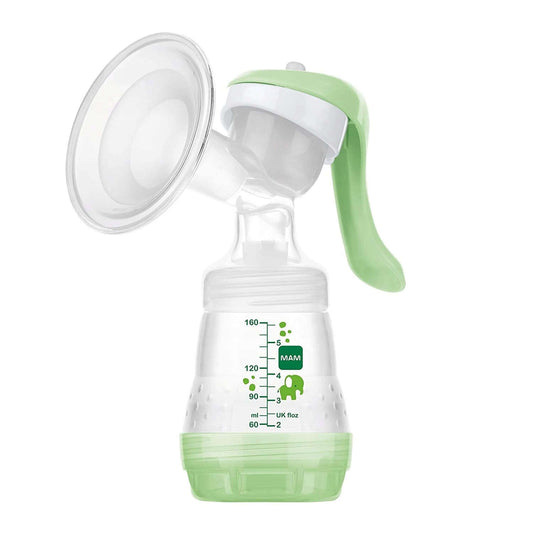 MAM kompaktowy LAKTATOR RĘCZNY z butelką 160 ml "N, ręczny laktator biało-zielony z ergonomicznym uchwytem