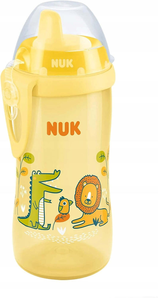 NUK Kiddy Cup BUTELKA z klipsem 300 ml żółta, kubek dla dzieci 12m+ z ustnikiem i nakładką
