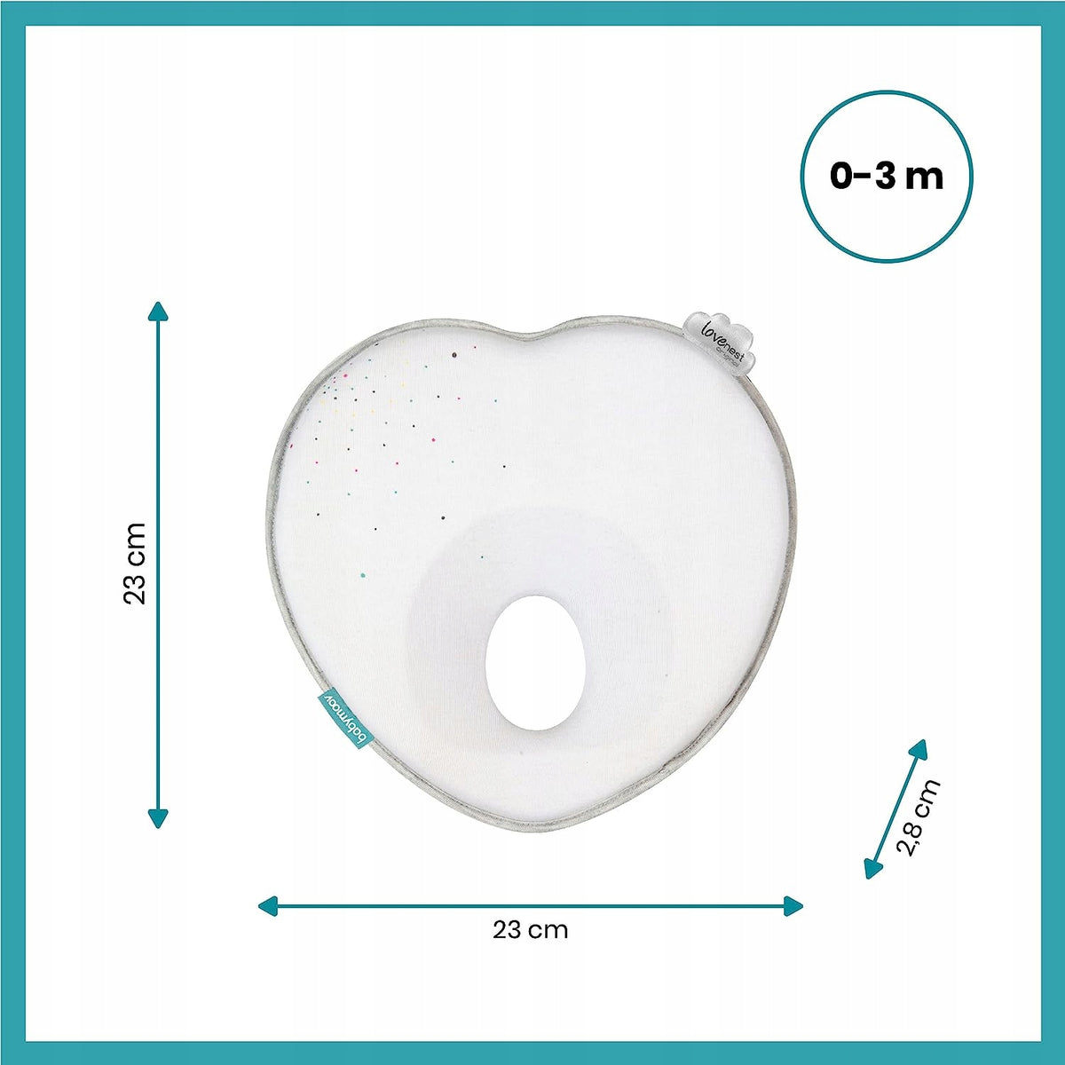 BABYMOOV Lovenest poduszka niemowlęca 0+ ORGANIC, biała, 23 cm, dla niemowląt 0-3 m