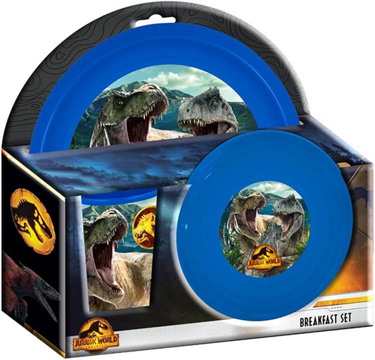JURASSIC WORLD komplet za zajtrk z 2 krožničkoma in skodelico 280 ml, starost 3 l+