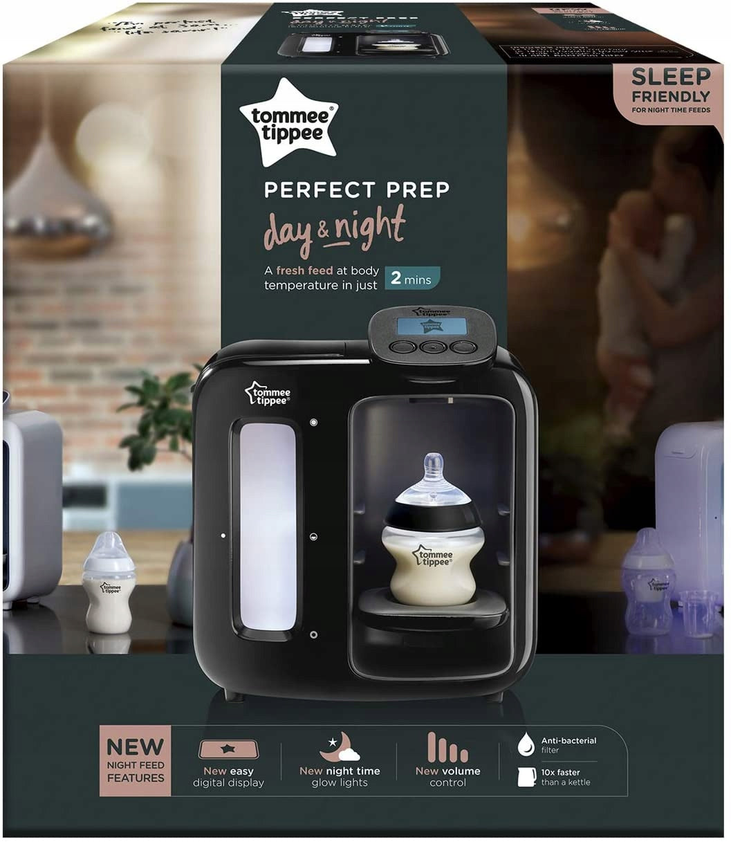 TOMMEE TIPPEE Perfect Prep EKSPRES Day&Night czarny podgrzewacz do mleka z filtrem i funkcją nocnego karmienia