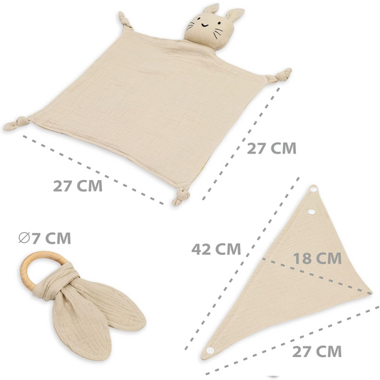 TOTSY BABY muślinowe komforter i śliniak, drewniany gryzak 27x27 cm KRÓLIK – zdjęcie produktu 2