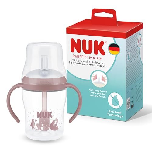 NUK Perfect Match kubek treningowy 150 ml od 8 mies. różowy, antypoślizgowe uchwyty i miękka słomka