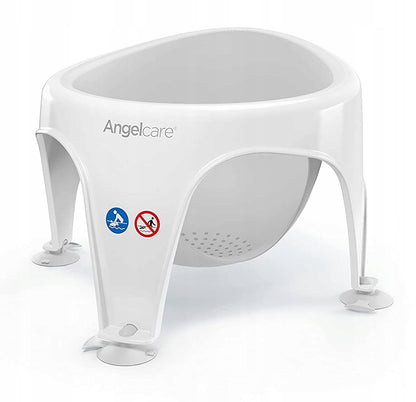ANGELCARE krzesełko do kąpieli 6m+ biało-szare z przyssawkami, antypoślizgowe siedzisko dla niemowląt 6-10 msc