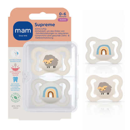 MAM Supreme suzetă din silicon 0-6 luni x2