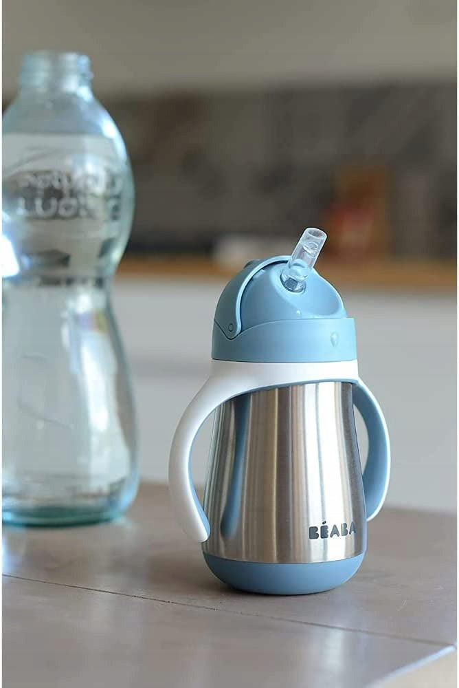 BEABA kubek niekapek ze słomką STALOWY 250 ml