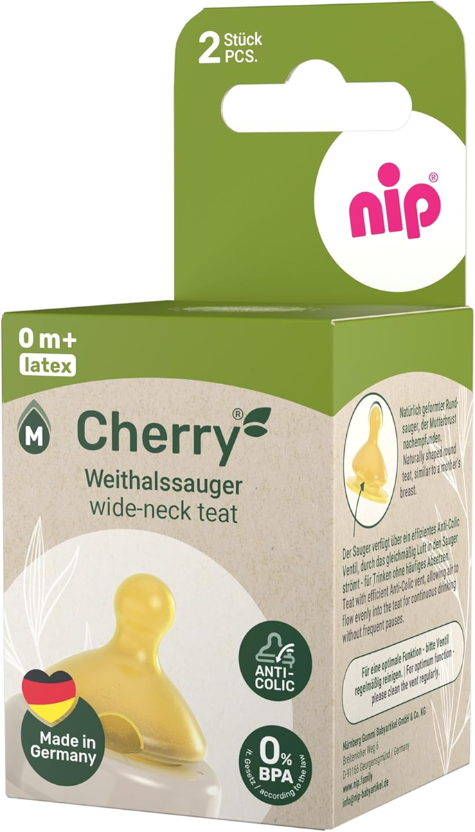 NIP Cherry Green πιπίλα μπιμπερό M 0+ x2 LATEX