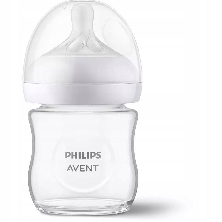 PHILIPS AVENT Natural Response szklana butelka 120 ml 0+ smoczek 2, przezroczysto-biała butelka dla niemowląt