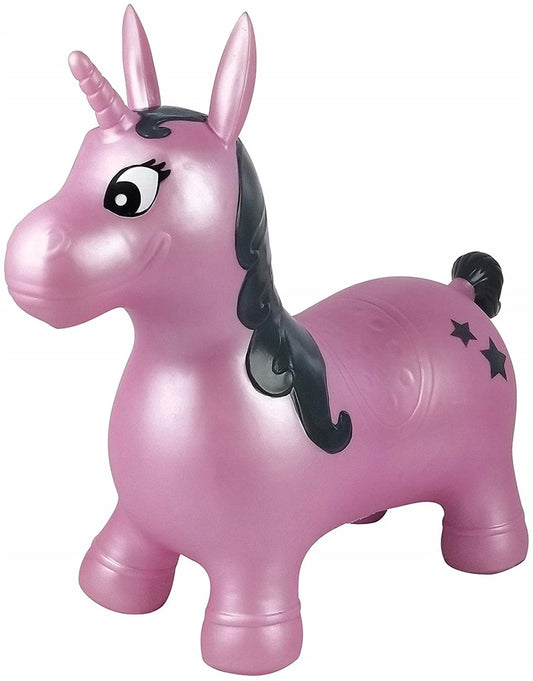 LEXIBOOK Jednorożec GUMOWY SKOCZEK 57 cm + pompka, różowo-czarny skoczek dla dzieci 3+