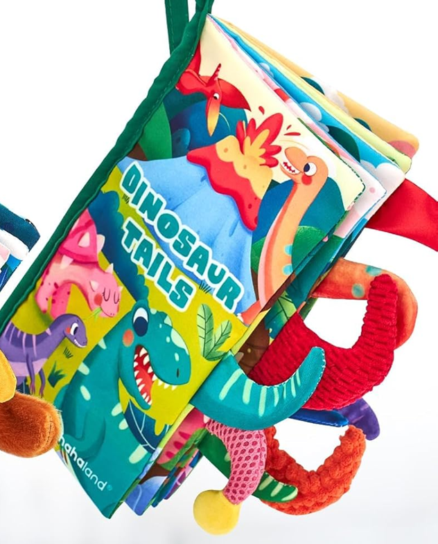 HAHALAND Dinosaur Tails książeczka sensoryczna ZAWIESZKA 12,5 x 22 cm
