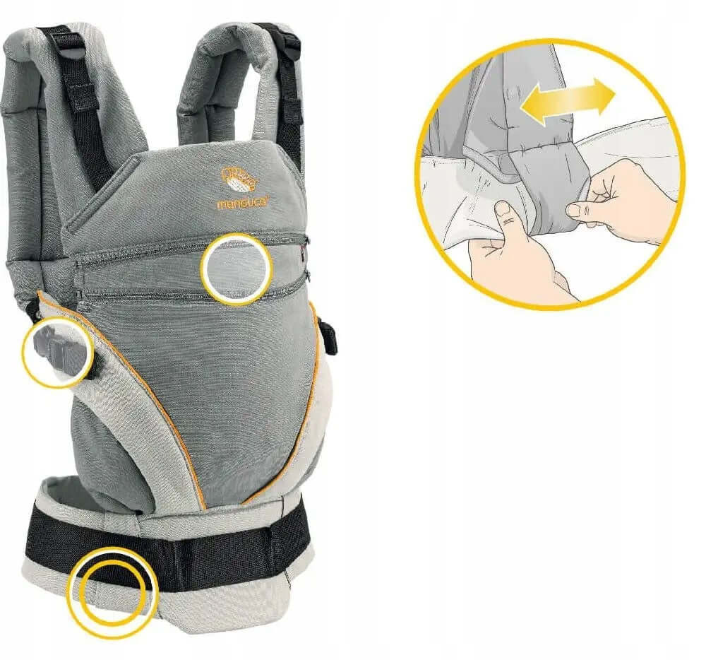 MANDUCA XT nosidełko klamrowe z bawełny organic, szare nosidło ergonomiczne dla dziecka