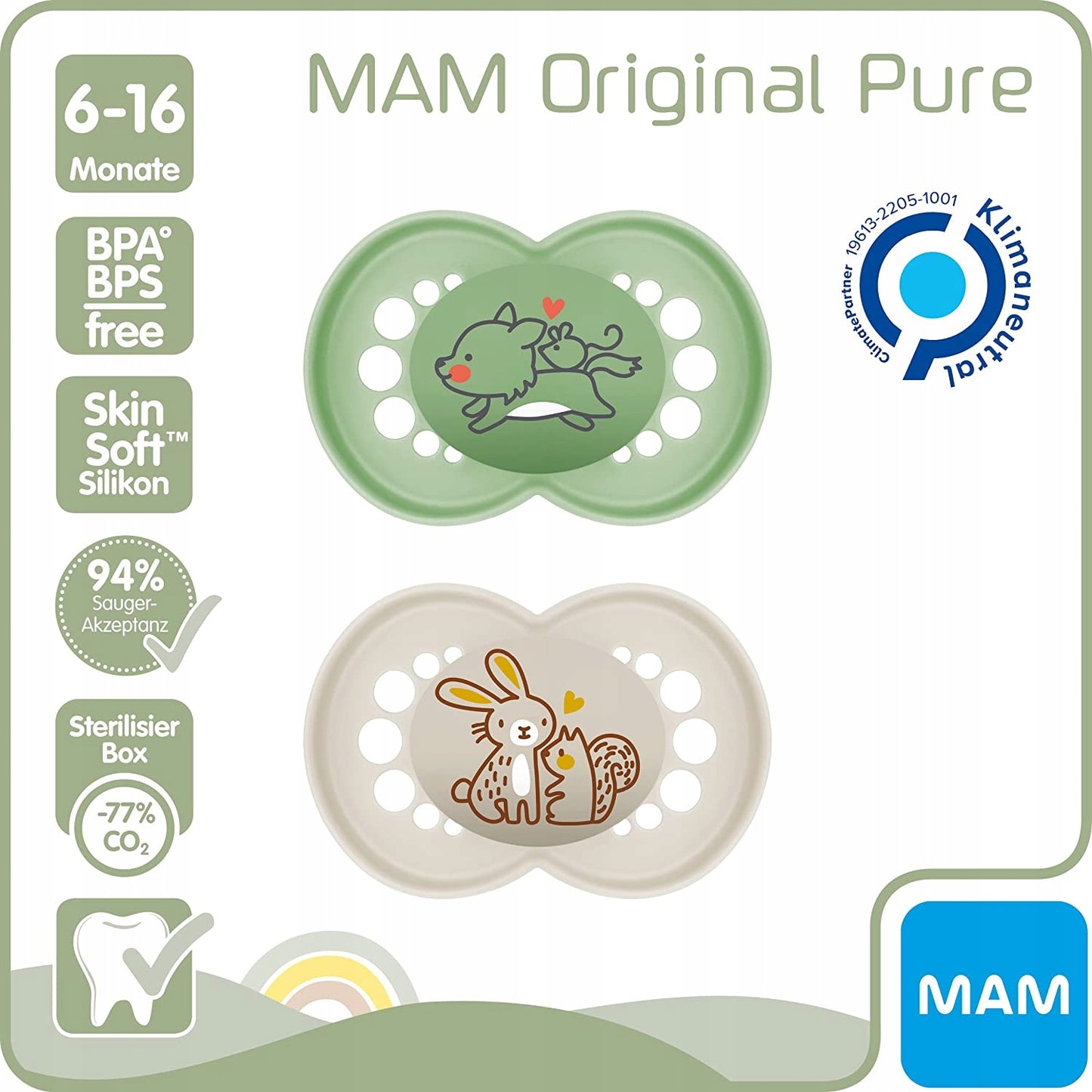 MAM PURE smoczek uspokajający x2 6-16 +box