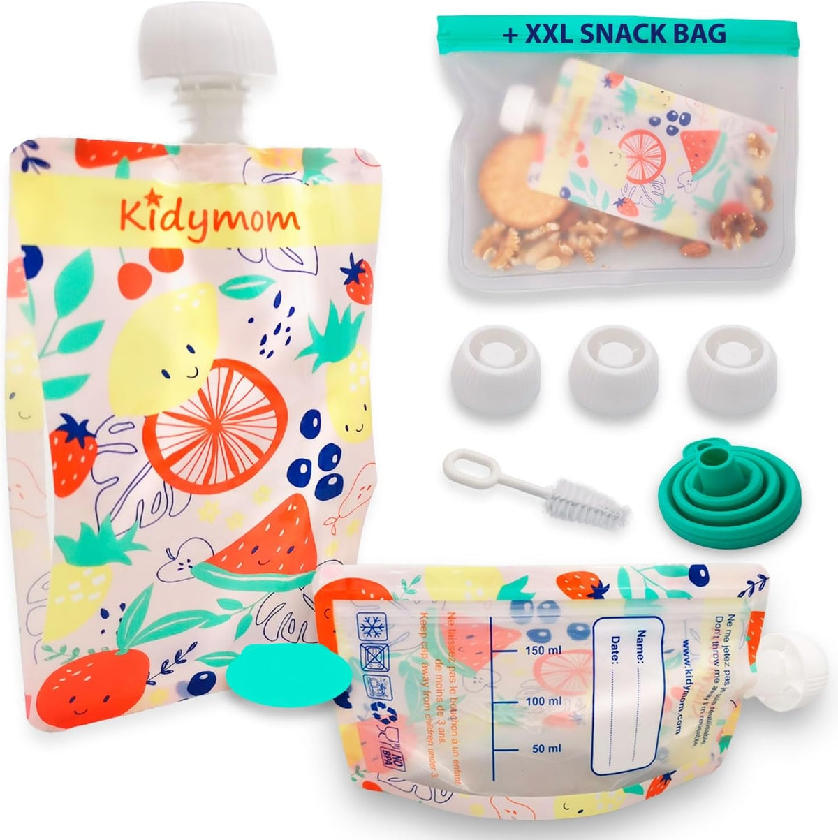 KIDYMOM saszetki wielokrotnego użytku na mus x10 + akcesoria